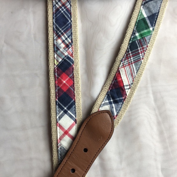 JAAK Belt Men L Madras Plaid Blue Red GreenCanvas Cotton Woven Synthetic Leather - Picture 5 of 14